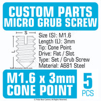 Grub Set Screw M1.6 x 3mm CONE SHARP POINT End BLACK A681 Steel