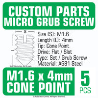 Grub Set Screw M1.6 x 4mm CONE POINT (Black)