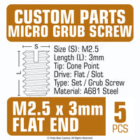 Grub Set Screw M2.5 x 3mm FLAT End BLACK A681 Steel