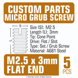 Grub Set Screw M2.5 x 3mm FLAT End BLACK A681 Steel
