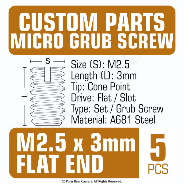 Grub Set Screw M2.5 x 3mm FLAT END (Black)