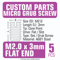 Grub Set Screw M2 x 3mm FLAT End BLACK A681 Steel
