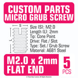 Grub Set Screw M2 x 2mm FLAT End BLACK A681 Steel