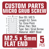 Grub Set Screw M2.5 x 5mm FLAT End BLACK A681 Steel