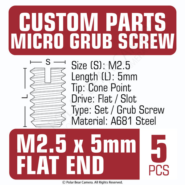 Grub Set Screw M2.5 x 5mm FLAT END (Black)