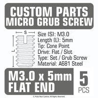 Grub Set Screw M3 x 5mm FLAT End BLACK A681 Steel