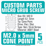 Grub Set Screw M2 x 5mm CONE SHARP POINT End BLACK A681 Steel
