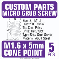 Grub Set Screw M1.6 x 5mm CONE POINT (Black)