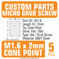 Grub Set Screw M1.6 x 2mm CONE POINT (Black)