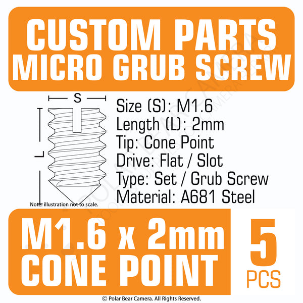 Grub Set Screw M1.6 x 2mm CONE POINT (Black)