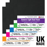 Camera Light Seal SELF-ADHESIVE Foam SOFT-TOUCH 0.5mm 1mm 1.5mm 2mm 3mm (MADE IN UK)