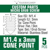 Grub Set Screw M1.4 x 3mm CONE POINT (Silver)