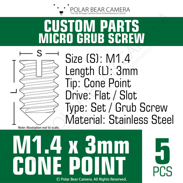 Grub Set Screw M1.4 x 3mm CONE POINT (Silver)