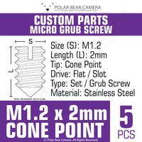 Grub Set Screw M1.2 x 2mm CONE POINT End Stainless Steel