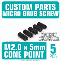 Grub Set Screw M2 x 5mm CONE SHARP POINT End BLACK A681 Steel