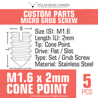 Grub Set Screw M1.6 x 2mm CONE SHARP POINT End Stainless Steel