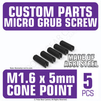 Grub Set Screw M1.6 x 5mm CONE POINT (Black)