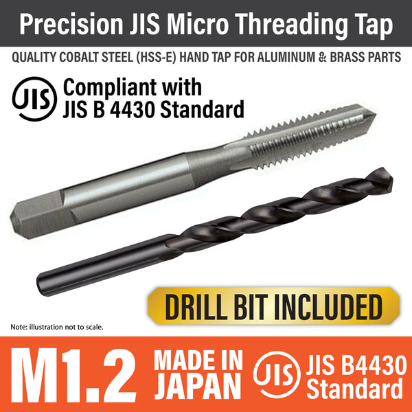 Precision JIS HSS-E Tap & Drill Set M1.2 x 0.25mm MADE IN JAPAN