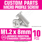 JIS Micro Profile Screw M1.2 x 8mm Stainless Steel Cross Point