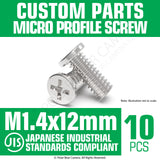 JIS Micro Profile Screw M1.4 x 12mm Stainless Steel Cross Point