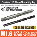 Precision JIS HSS-E Tap & Drill Set M1.6 x 0.35mm MADE IN JAPAN
