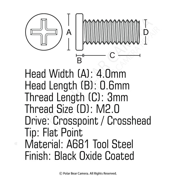 JIS Micro Profile Tool Steel Black Screw M2.0 M2.5 M3.0 3mm/4mm/5mm/6mm for Cameras & Lenses Repair MADE IN JAPAN